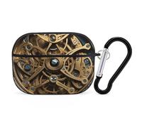 Coque pour AirPod Pro avec engrenages steampunk cool, anti-rayures et rigide en polycarbonate avec porte-clés, accessoires pour AirPod Pro 2e/1ère coque pour homme et femme, style noir