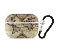 Coque pour AirPod Pro avec porte-clés - Motif carte du monde antique - Anti-rayures - Pour homme et femme - Blanc