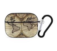 Coque pour AirPod Pro avec porte-clés - Motif carte du monde antique - Anti-rayures - Pour homme et femme - Style noir