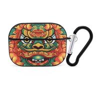 Coque pour AirPod Pro du Nouvel An, motif lion chinois, anti-rayures avec porte-clés, accessoires pour AirPod Pro 2e/1ère coque pour homme et femme, style noir
