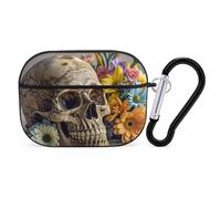 Coque pour AirPod Pro motif crâne et fleurs antiques, coque rigide anti-rayures en polycarbonate avec porte-clés, accessoires pour AirPod Pro 2e/1ère coque pour homme et femme, style noir