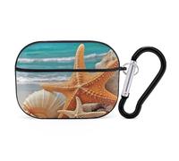 Coque pour AirPod Pro motif étoiles de mer et coquillages de plage, anti-rayures en polycarbonate rigide avec porte-clés, accessoires pour AirPod Pro 2e/1ère coque pour homme et femme, style noir