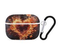 Coque pour AirPod Pro, motif fleurs de feu et cœur, coque rigide anti-rayures en polycarbonate avec porte-clés, accessoires pour AirPod Pro 2e/1ère coque pour homme et femme, style blanc