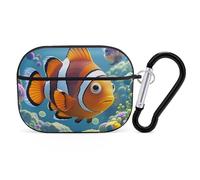 Coque pour AirPod Pro motif poisson clown de dessin animé, coque rigide anti-rayures en polycarbonate avec porte-clés, accessoires pour AirPod Pro 2e/1ère coque pour homme et femme, style noir