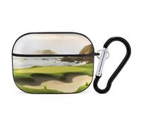 Coque pour AirPod Pro pour terrain de golf de plage, anti-rayures en polycarbonate rigide avec porte-clés, accessoires pour AirPod Pro 2e/1ère coque pour homme et femme, style noir