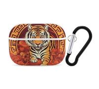 Coque pour AirPod Pro Prosperity in The Year of The Tiger, coque rigide anti-rayures en polycarbonate avec porte-clés, accessoires pour AirPod Pro 2e/1ère coque pour homme et femme, style blanc
