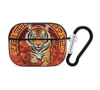 Coque pour AirPod Pro Prosperity in The Year of The Tiger, coque rigide anti-rayures en polycarbonate avec porte-clés, accessoires pour AirPod Pro 2e/1ère coque pour homme et femme, style noir