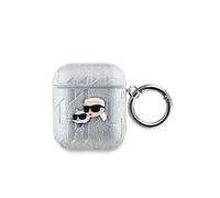 Karl Lagerfeld Coque pour AirPods 1/2 à motif Karl et Choupette Gaufré Argent