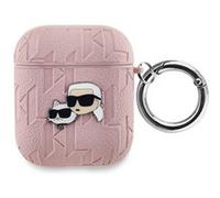 Coque pour AirPods 1/2 à Motif Karl et Choupette Gaufré Rose