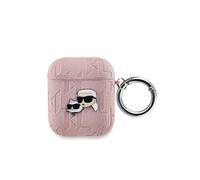 Karl Lagerfeld Coque pour AirPods 1/2 à motif Karl et Choupette Gaufré Rose
