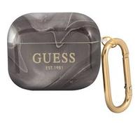 Coque pour AirPods 3 Marbrée Silicone Rigide avec Mousqueton Guess Noir G