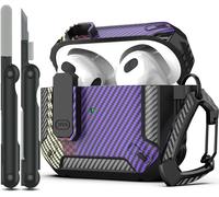 Coque pour AirPods 3e avec kit de Nettoyage, Armure de Protection Rigide Militaire avec verrou pour boîtier de Charge AirPod Gen 3 2021,Fibre de Carbone Violet