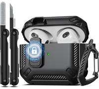 Coque pour AirPods 3e avec kit de Nettoyage, Armure de Protection Rigide Militaire avec verrou pour boîtier de Charge AirPod Gen 3 2021, LED Avant Visible,Noir