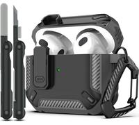 Coque pour AirPods 3e avec kit de Nettoyage, Armure de Protection Rigide Militaire avec verrou pour boîtier de Charge AirPod Gen 3 2021, LED Avant Visible,Gris