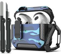 Coque pour AirPods 3e avec kit de Nettoyage,Armure de Protection Rigide Militaire avec verrou pour boîtier de Charge AirPod Gen 3 2021,LED Avant Visible,Camouflage Bleu