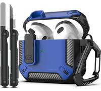 Coque pour AirPods 3e avec kit de Nettoyage,Armure de Protection Rigide Militaire avec verrou pour boîtier de Charge AirPod Gen 3 2021,LED Avant Visible,Bleu
