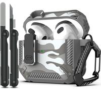 Coque pour AirPods 3e avec kit de Nettoyage, Armure de Protection Rigide Militaire avec verrou pour boîtier de Charge AirPod Gen 3 2021, LED Avant Visible,Camouflage Gris
