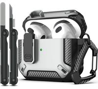 Coque pour AirPods 3e avec kit de Nettoyage,Armure de Protection Rigide Militaire avec verrou pour boîtier de Charge AirPod Gen 3 2021,Argent