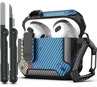 Coque pour AirPods 3e avec kit de Nettoyage, Armure de Protection Rigide Militaire avec verrou pour boîtier de Charge AirPod Gen 3 2021,Fibre de Carbone Bleu