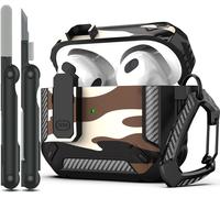Coque pour AirPods 3e avec kit de Nettoyage,Armure de Protection Rigide Militaire avec verrou pour boîtier de Charge AirPod Gen 3 2021,Camouflage désert