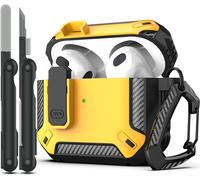 Coque pour AirPods 3e avec kit de Nettoyage,Armure de Protection Rigide Militaire avec verrou pour boîtier de Charge AirPod Gen 3 2021,LED Avant Visible,Jaune