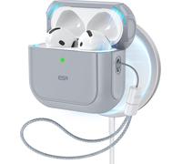 Coque pour AirPods 4, Compatible avec AirPods 4 (2024) (USB-C), Compatible avec MagSafe, Housse de Protection Contre Les Chutes avec Cordon, Couvercle Magnétique, Série Hybride Orbit, Gris