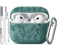 Coque pour AirPods Pro 2 avec kit de nettoyage 3 en 1 et porte-clés, motif fleur Ekoonpft gravée, coque en silicone pour AirPods Pro 2e/1ère génération (2023/2022/2019), antichoc et anti-rayures