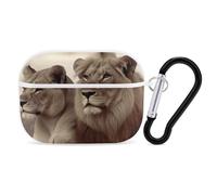 Coque pour AirPods Pro 2, motif lion africain et lionne, coque de protection rigide antichoc pour homme et femme, compatible avec coque Airpod Pro 2e/1ère génération, avec porte-clés - blanc