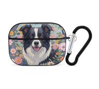 Coque pour AirPods Pro 2e génération, Border Collie Florals AirPods Pro 2, coque de protection rigide résistante aux chocs, coque portable pour iPod Pro avec porte-clés pour filles, femmes et hommes