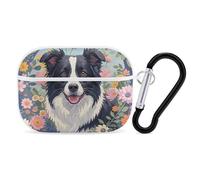 Coque pour AirPods Pro 2e génération, Border Collie Florals AirPods Pro 2, coque de protection rigide résistante aux chocs, coque portable pour iPod Pro avec porte-clés pour filles, femmes et hommes