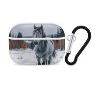 Coque pour AirPods Pro 2e génération, cheval gris dans un paysage d'hiver enneigé pour AirPods Pro 2 - Coque de protection rigide antichoc avec porte-clés pour filles et femmes