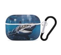 Coque pour AirPods Pro 2e génération, grand requin blanc pour AirPods Pro 2, coque de protection rigide, résistante aux chocs, étui portable pour iPod Pro avec porte-clés pour filles, femmes et hommes