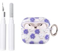 Coque pour AirPods Pro 2ème/1ère Génération avec Kit de Nettoyage, Motif Floral Clair et Mignon, Étui Souple et Antichoc avec Porte-clé pour AirPods Pro/Pro 2 - Bleu