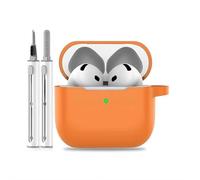 Coque pour AirPods Pro 3 2025 avec kit de nettoyage, coques de protection en silicone souple pour iPod Pro 3ème génération, accessoires avec porte-clés pour homme et femme (orange)