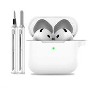 Coque pour AirPods Pro 3 2025 avec kit de nettoyage, coques de protection en silicone souple pour iPod Pro 3ème génération, accessoires avec porte-clés pour homme et femme (blanc)
