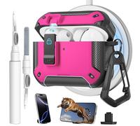 Coque pour AirPods Pro 3 avec verrouillage magnétique et support de téléphone, compatible avec le chargement MagSafe, avec mousqueton et kit de nettoyage pour Apple iPod Pro 3ème génération (2025