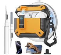Coque pour AirPods Pro 3 avec verrouillage magnétique et support de téléphone, compatible avec le chargement MagSafe, avec mousqueton et kit de nettoyage pour Apple iPod Pro 3ème génération (2025