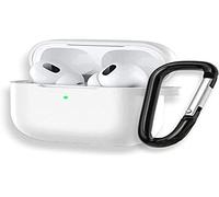 Coque pour Airpods Pro avec Crochet Porte-clés PHONIX - Coque de Protection Compatible avec Airpods Pro - Porte-Casque en Silicone (Blanc) [Casque Non Inclus]