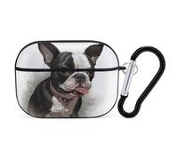 Coque pour AirPods Pro Boston Terrier avec anneau porte-clés - Coque rigide en polycarbonate pour AirPods Pro de 2e génération pour homme et femme - Facile à ouvrir - Style noir