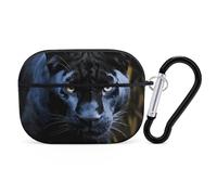 Coque pour AirPods Pro Panther aux yeux bleus avec anneau porte-clés - Coque rigide en polycarbonate pour AirPods Pro de 2e génération pour homme et femme - Facile à ouvrir - Style noir