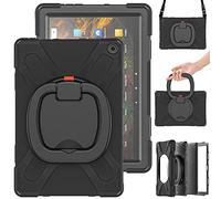 Coque pour Amazon Fire HD 10 2021 & Amazon Fire HD 10 Plus 2021, Étui Housse de Protection Antichoc, avec Support Rotatif et Bandoulière Épaule, Housse pour Amazon Fire HD 10 2021 (Noir)