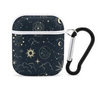 Coque pour Apple Airpods 2 AirPods 1, imprimé constellations soleil lune avec porte-clés, protection complète, durable, résistant aux chocs, sans fil, coque rigide en polycarbonate pour femmes,