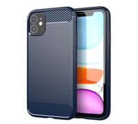 Coque pour Apple iPhone 11 en BRUSHED BLEU Housse de protection Étui en silicone TPU flexible, aspect inox et fibre de carbone