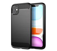 Coque pour Apple iPhone 11 en Brushed Noir Housse de protection Étui en silicone TPU flexible, aspect inox et fibre de carbone