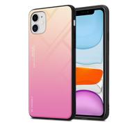 Coque pour Apple iPhone 11 en JAUNE - ROSE Housse de protection Étui bicolore en silicone TPU et dos en verre trempé