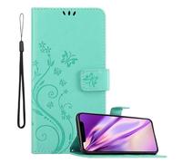 Coque pour Apple iPhone 11 en TURQUOISE FLORAL Housse de protection Étui au design floral avec fermeture magnétique, fonction de support et emplacements pour cartes