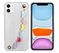 Coque pour Apple iPhone 11 en Transparent avec des cœurs colorés Housse de protection Étui en silicone TPU flexible et avec tour de cou chaîne de poignet