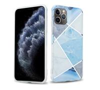 Coque pour Apple iPhone 11 PRO en Marbre Gris Blanc Bleu No. 2 Housse de protection Étui en silicone TPU avec motif mosaïque