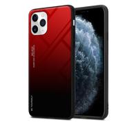 Coque pour Apple iPhone 11 PRO en ROUGE - NOIR Housse de protection Étui bicolore en silicone TPU et dos en verre trempé