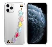 Coque pour Apple iPhone 11 PRO en Transparent avec des cœurs colorés Housse de protection Étui en silicone TPU flexible et avec tour de cou chaîne de poignet